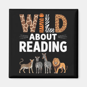 Wild about reading retro animal book lover magnet