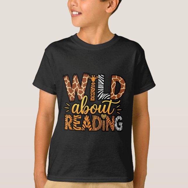Wild About Reading Safari Animal Print Graphic  T-Shirt (Front)