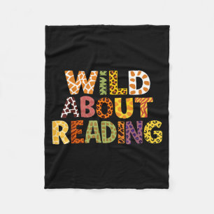 Wild about reading teacher kids bookworm funny fleece blanket
