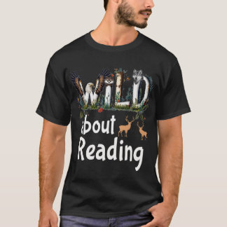 Wild About Reading Zoo Animals Books Reader Lover  T-Shirt