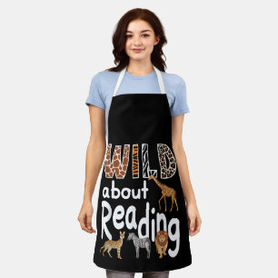 Wild About Reading Zoo Animals Cute Book Lover Apron