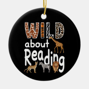 Wild About Reading Zoo Animals Cute Book Lover  Ceramic Tree Decoration