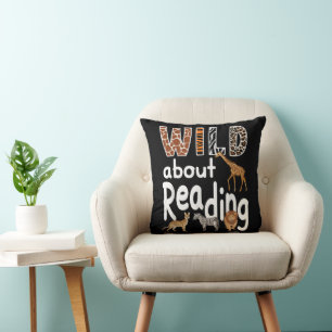 Wild About Reading Zoo Animals Cute Book Lover Cushion