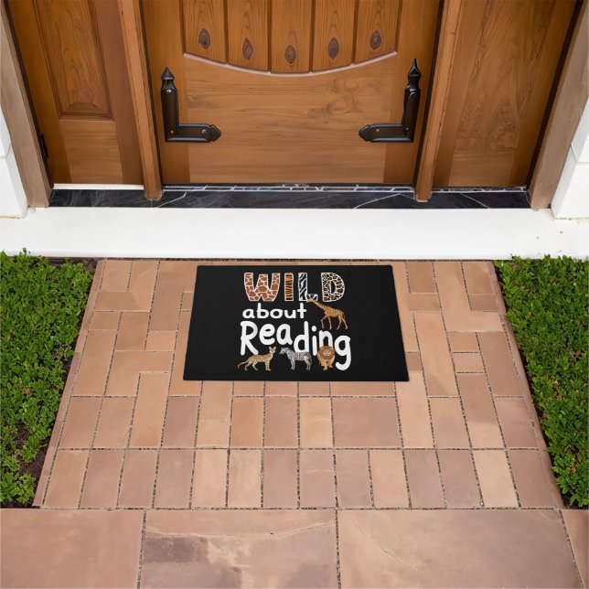 Wild About Reading Zoo Animals Cute Book Lover  Doormat (Outdoor)