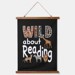 Wild About Reading Zoo Animals Cute Book Lover Hanging Tapestry