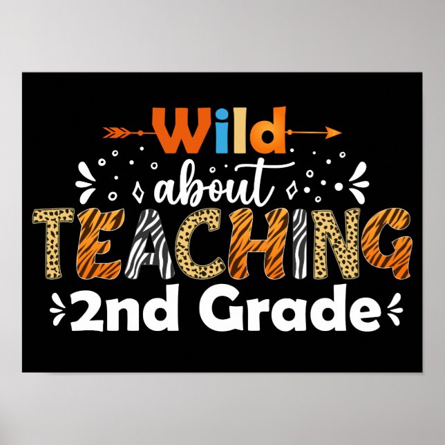 Wild About Teaching 2nd Grade Funny Teacher Gifts Poster (Front)