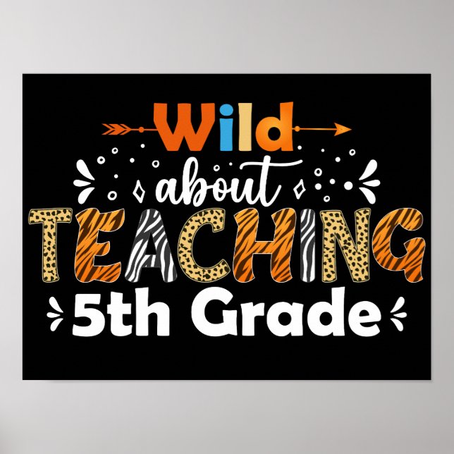Wild About Teaching 5th Grade Funny Back To School Poster (Front)