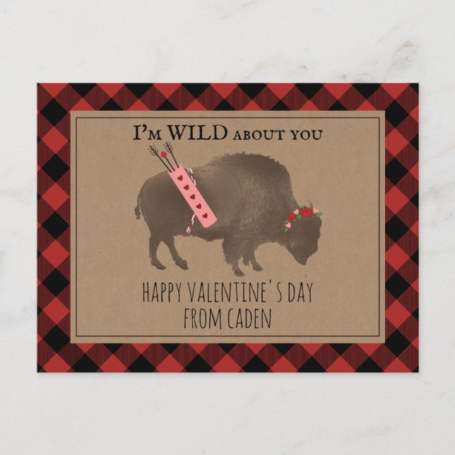 Wild About You Buffalo Cupid Classroom Valentine Postcard (Front)