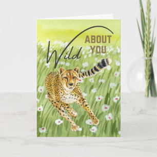 Wild About You Cheetah Grass Field Valentine Card