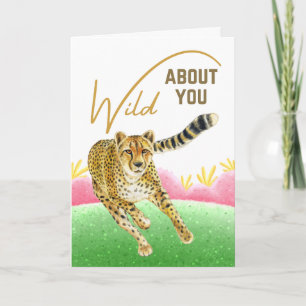 Wild About You Cheetah Spring Meadow Valentine Card