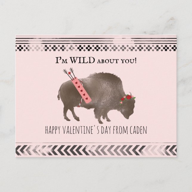 Wild About You Classroom Valentine Buffalo Cupid Postcard (Front)
