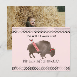 Wild About You Classroom Valentine Buffalo Photo Postcard