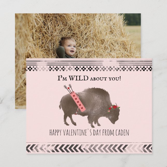Wild About You Classroom Valentine Buffalo Photo Postcard (Front/Back)