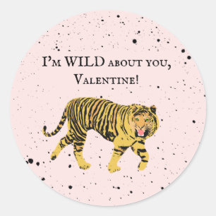 Wild About You Valentine Tiger Kids Classroom Classic Round Sticker