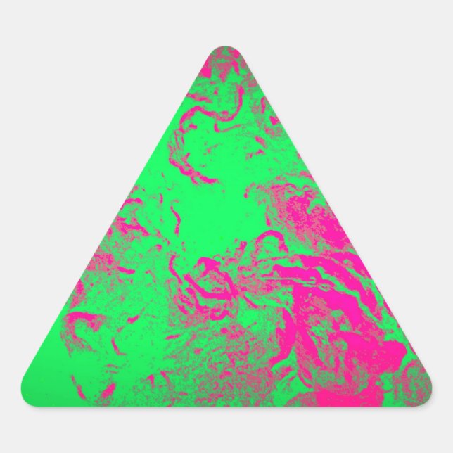 Wild Abstract Hot Pink and Neon Green Design Triangle Sticker (Front)