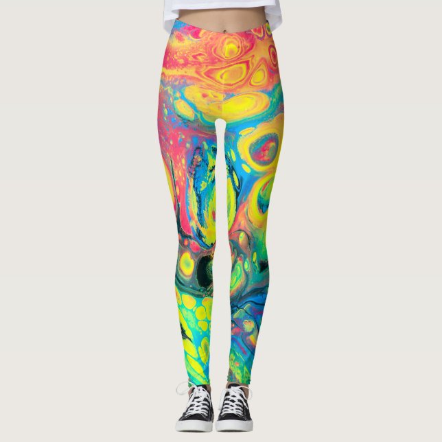 Wild Acrylic Fluid Art Abstract Leggings (Front)