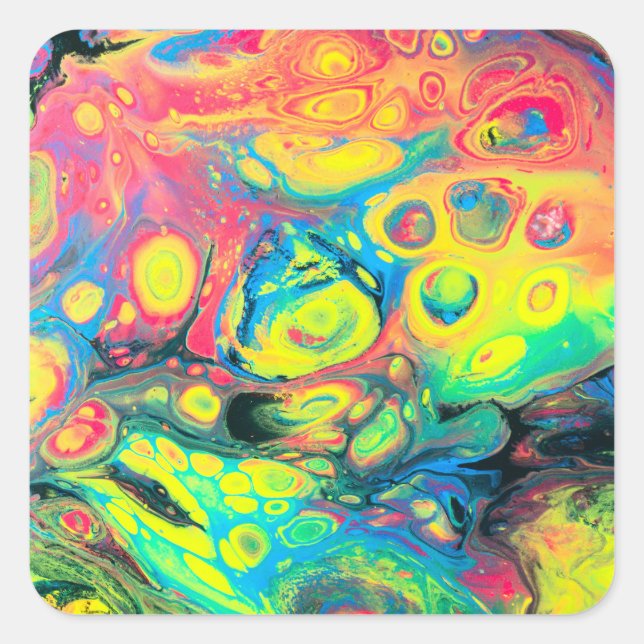 Wild Acrylic Fluid Art Abstract Square Sticker (Front)