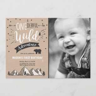 Wild adventure First birthday invitation one Brown
