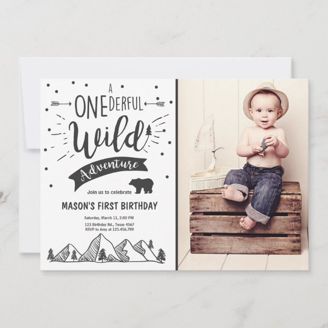 Wild adventure First birthday invitation Wild one (Front)