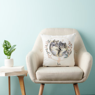Wild Affection – Wolves in Love Illustration Cushion