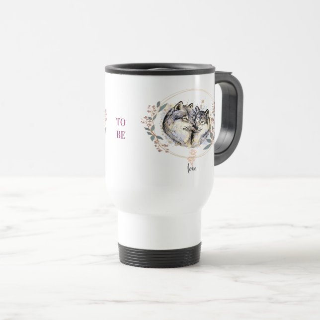 Wild Affection – Wolves in Love Illustration Travel Mug (Front Right)