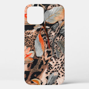 Wild african animal skin with browm flowers patter iPhone 12 case