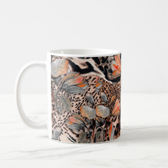 Wild african animal skin with browm flowers patter coffee mug (Left)
