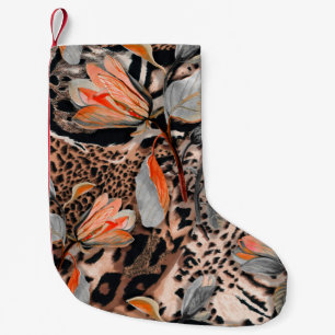 Wild african animal skin with browm flowers patter small christmas stocking