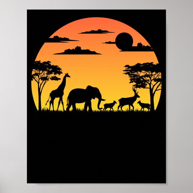 Wild African Animals Safari Sunset Poster (Front)