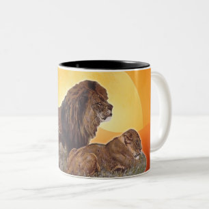 Wild African cats lioness and lion Two-Tone Coffee Mug