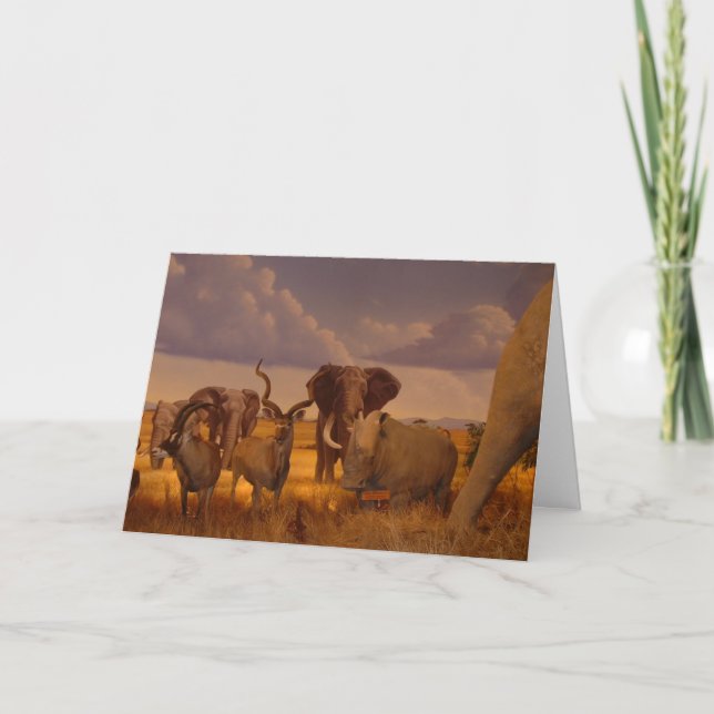 Wild African Elephants and Antelope Greeting Card (Front)