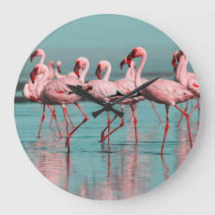 Wild African flamingos Large Clock