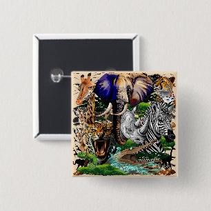 Wild African Savanna Animals 15 Cm Square Badge