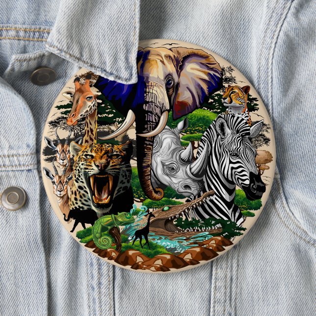 Wild African Savanna Animals 6 Cm Round Badge (In Situ)