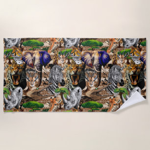 Wild African Savanna Animals Beach Towel