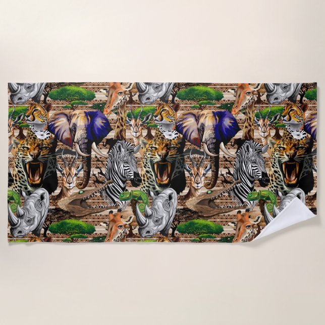 Wild African Savanna Animals Beach Towel (Front)