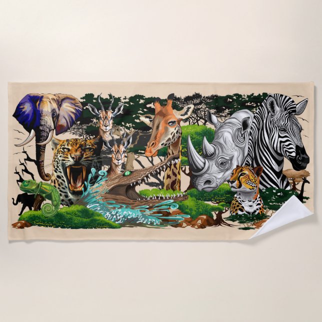 Wild African Savanna Animals Beach Towel (Front)