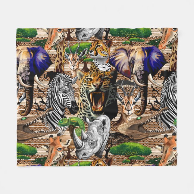 Wild African Savanna Animals Fleece Blanket (Front (Horizontal))