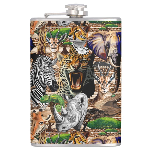 Wild African Savanna Animals Hip Flask (Front)