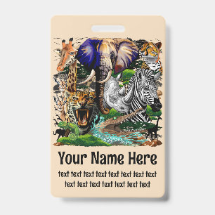 Wild African Savanna Animals ID Badge