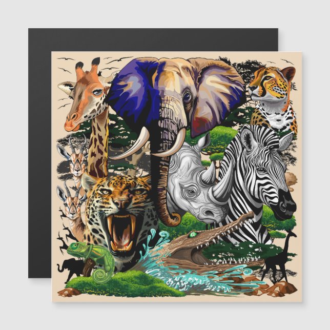 Wild African Savanna Animals Magnetic Invitation (Front/Back)