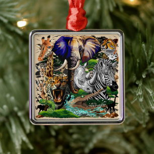 Wild African Savanna Animals Metal Tree Decoration