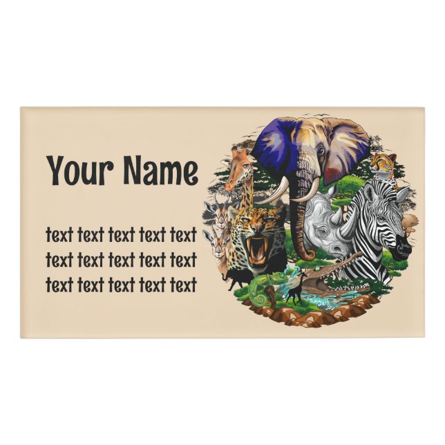 Wild African Savanna Animals Name Tag (Front)