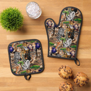 Wild African Savanna Animals Oven Mitt & Pot Holder Set