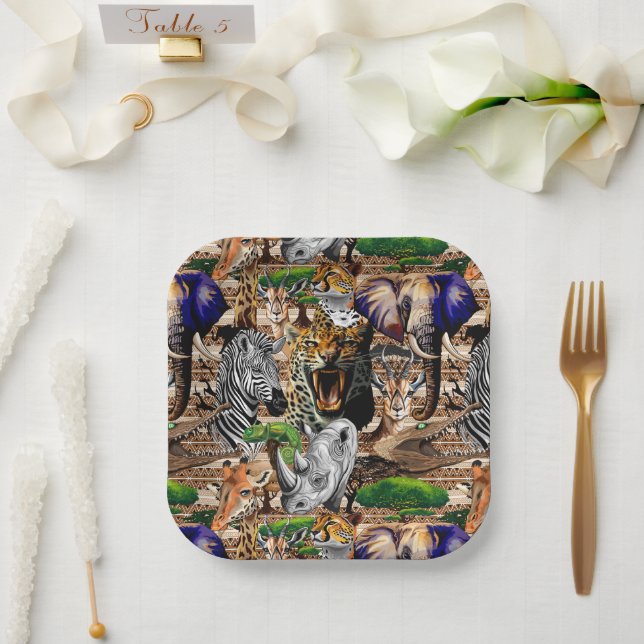 Wild African Savanna Animals Paper Plate (Wedding)