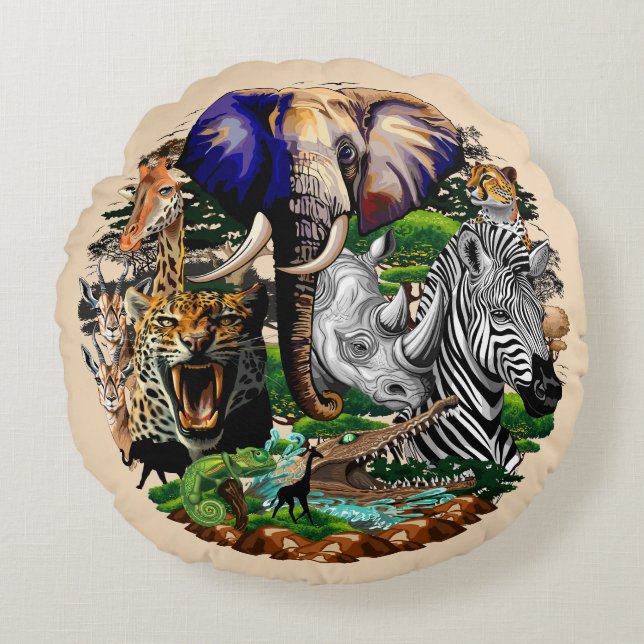 Wild African Savanna Animals Round Cushion (Front)