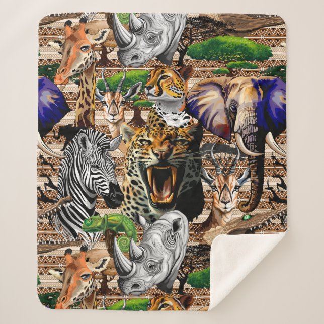 Wild African Savanna Animals Sherpa Blanket (Front)