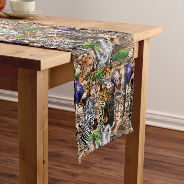 Wild African Savanna Animals Short Table Runner (In Situ)