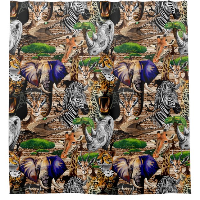 Wild African Savanna Animals Shower Curtain (Front)