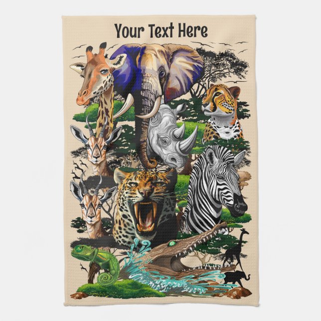 Wild African Savanna Animals Tea Towel (Vertical)